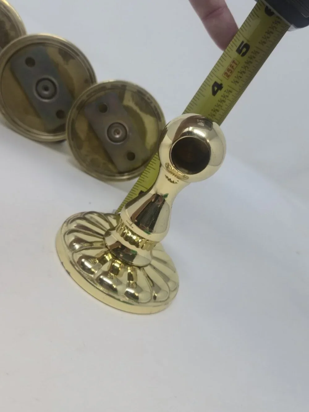 ​Set of 4 Vintage Polished Brass Curtain Rod Brackets Ball Top Scalloped Base